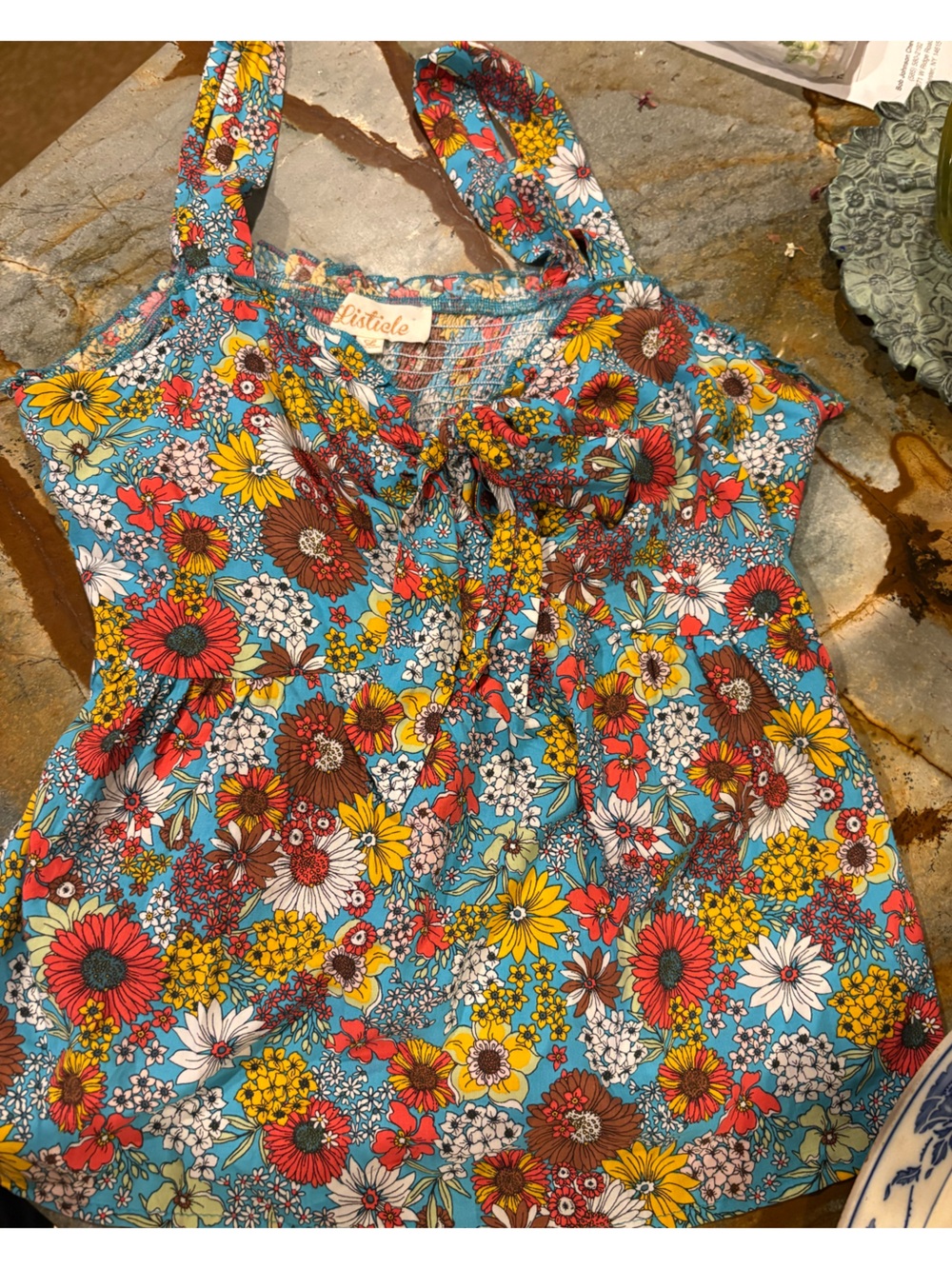 Listicle Turquoise Floral Camisole with Orange, Yellow & Brown Blooms Size Large